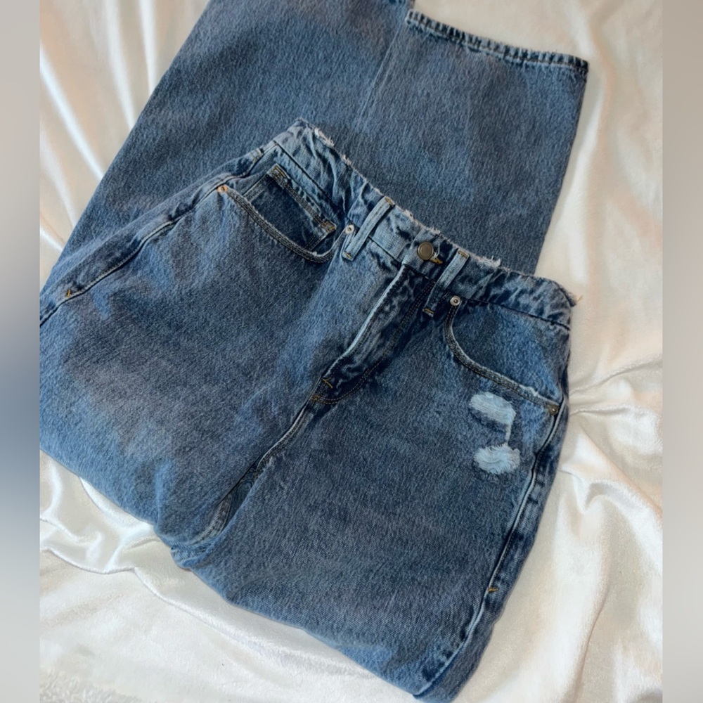 Good American Relaxed Fit Distressed Blue Jeans size 25
